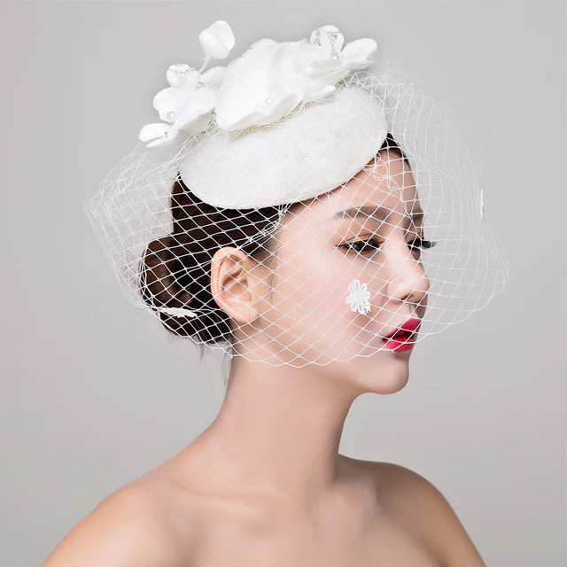 Bride studio photo headdress lace linen shallow white hat hair ornaments wedding dress accessories women fasinator hat Hair Clip 1