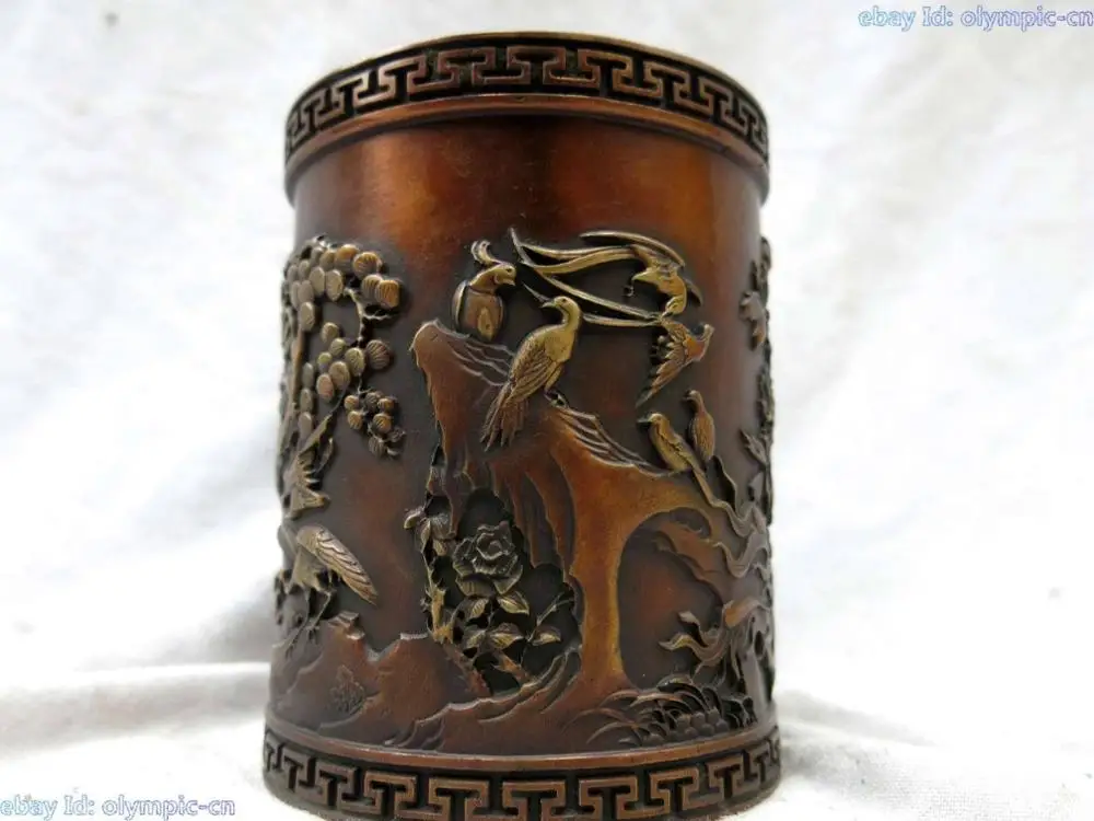 Китайский чистый красный бронзовый тонкой работы много птица феникс кран кисть