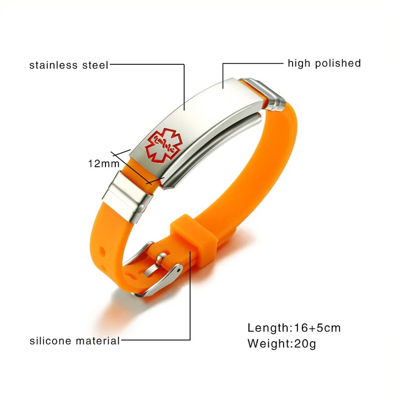 Индивидуальный медицинский браслет с идентификационной биркой силиконовый