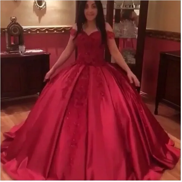 New Arrival Arabic Evening Gowns Long 2019 Sweetheart Neckline Satin Lace Appliques Beading Sequins Puffy Red Dresses | Свадьбы и