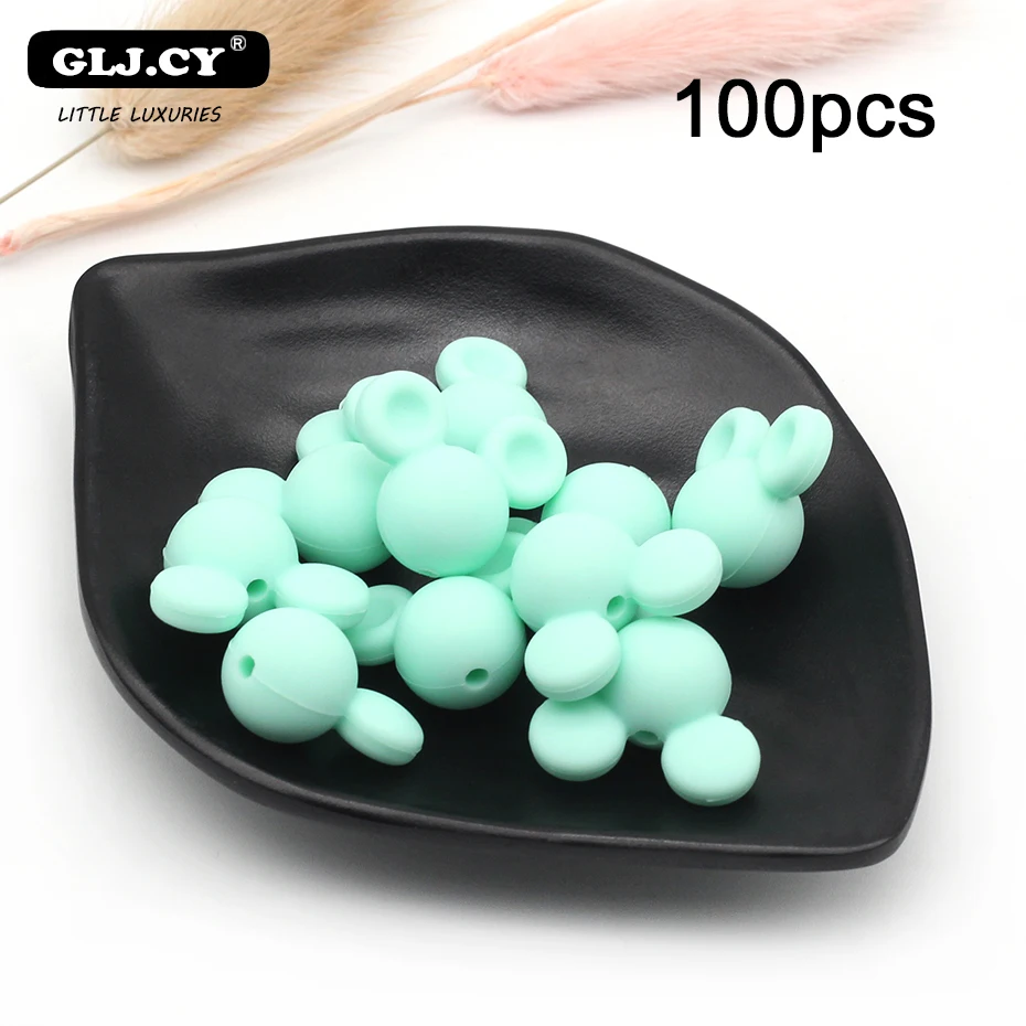100pcs Light green 50 шт-100 шт новые милые аксессуары Мини Микки Стиль Силиконовые Бусины BPA бесплатно DIY Уход за ребенком браслет детская соска - Цвет: 100pcs Light green