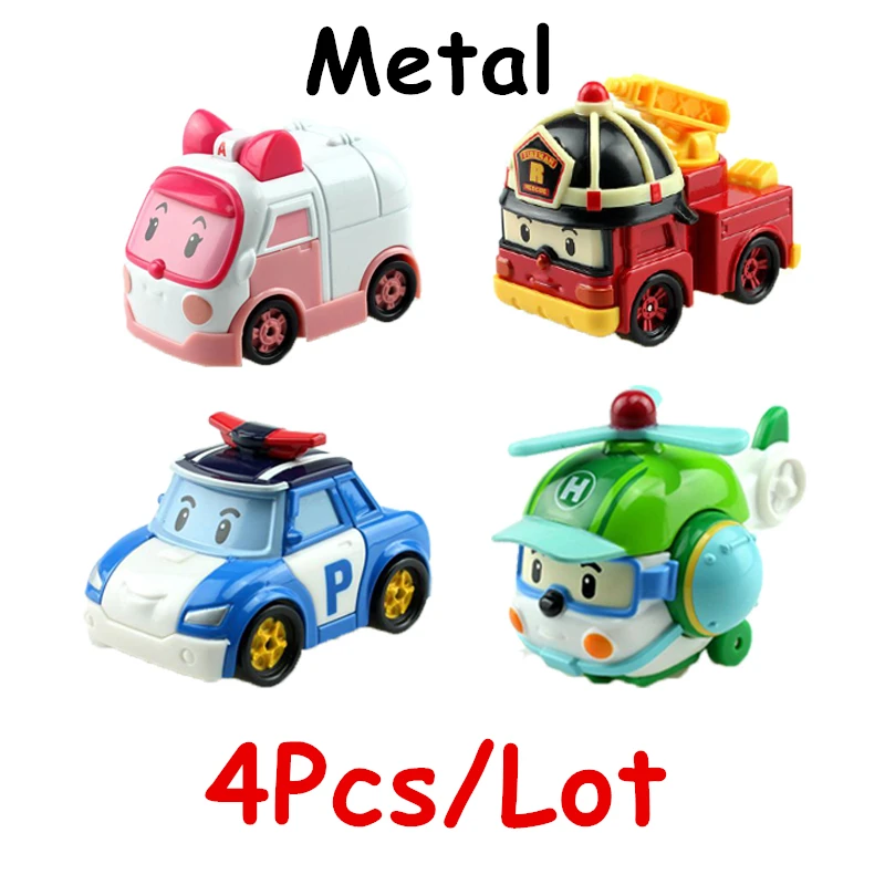 Robocar-figuras de acción de Anime para niños, modelo de coche de Metal de Corea, Robocar Poli, ámbar, Roy, Hee, regalo, 4 unids/lote