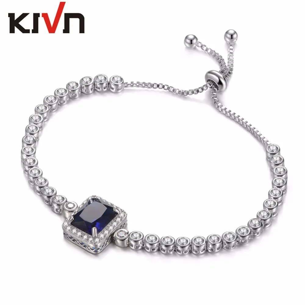 

KIVN Fashion Jewelry Adjustable Blue CZ Cubic Zirconia Charm Tennis Womens Girls Bridal Wedding Bracelets Mothers Birthday Gifts