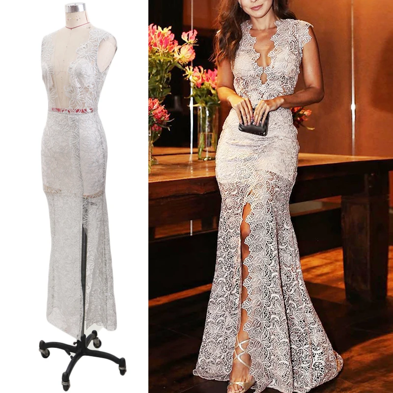 Женское платье с разрезом летнее облегающее глубоким v образным вырезом без