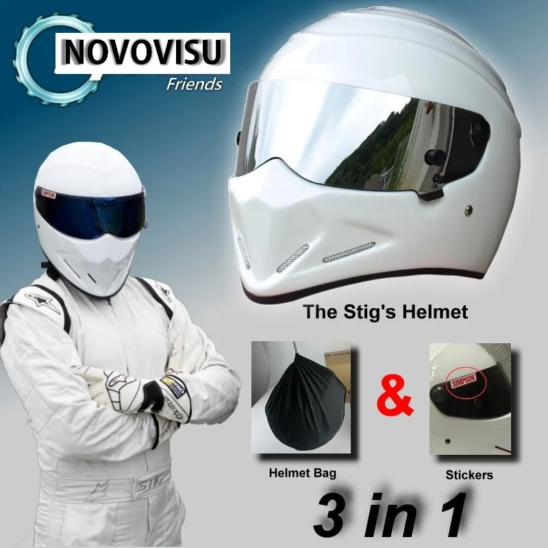 

Для NOVOVISU Стиг белый шлем Casco + сумка + наклейка "SIMPSON" 3in1/белый шлем с серебристый козырек/гоночный Стиль