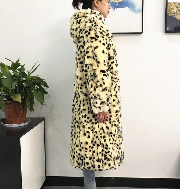 Hot Sell Natural Rex Rabbit Fur Winter Woman Coats Long Fashion Genuine Fur Coats Women Real Rex Rabbit Fur Coat Warm