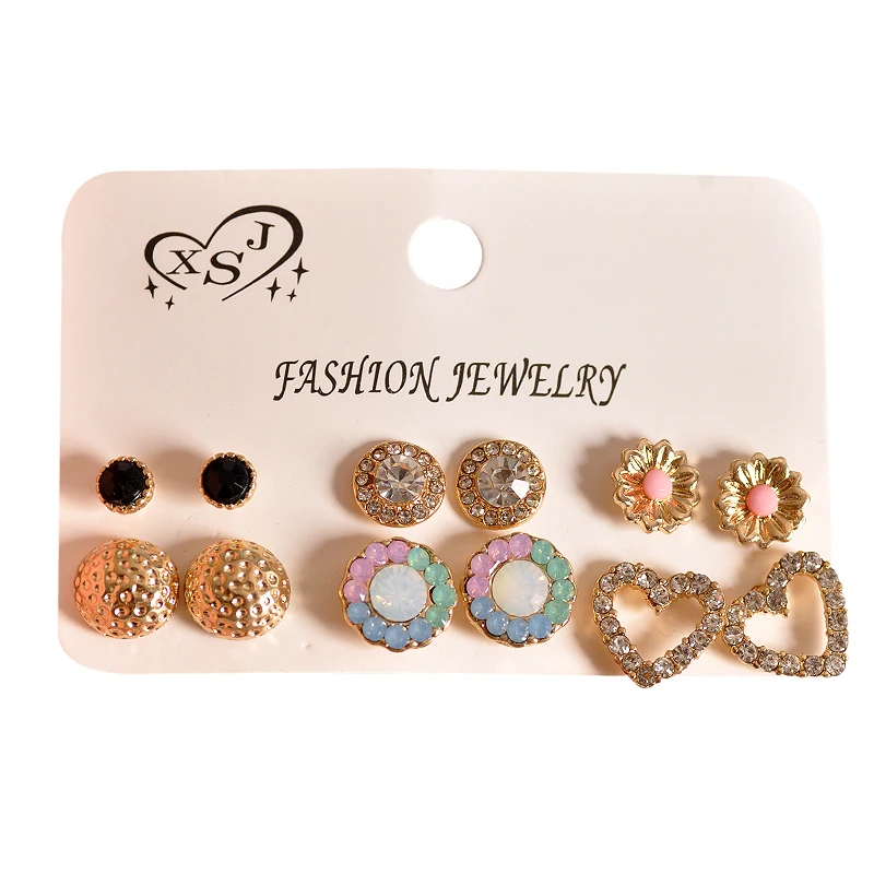 Женские серьги в форме сердца 6 паров/компл. лепестки смешанного типа оптовая