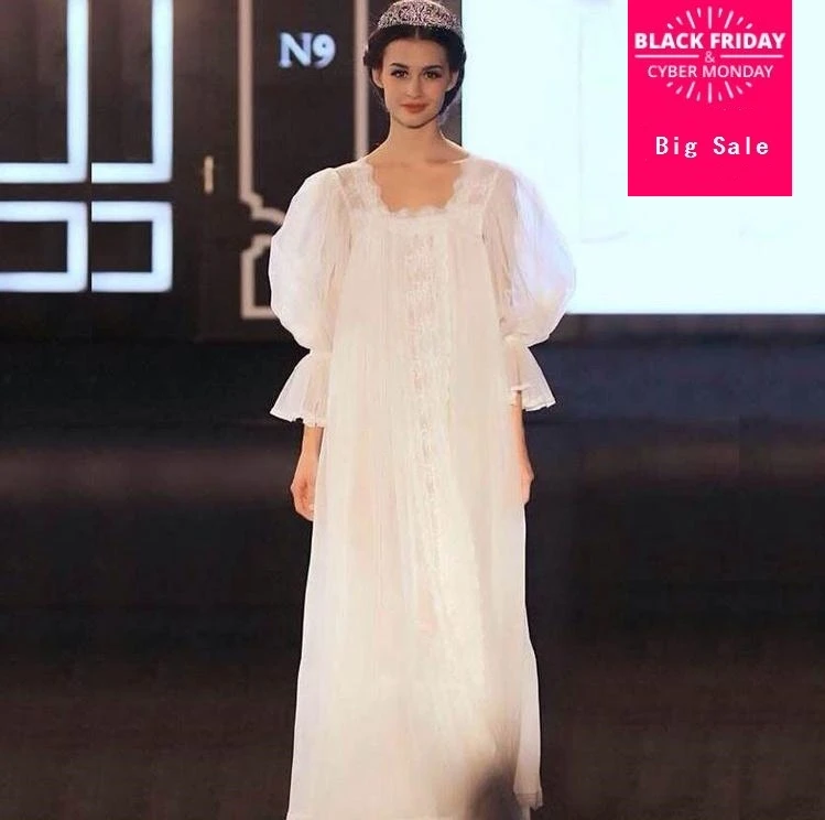 Весной и летом принцесса Белый красоты пижамы Для женщин Ночная рубашка белые