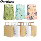OurWarm бумажные подарочные пакеты с цветочным принтом для вечеринок, подарочные пакеты с ручками, Крафтовая сумка с цветочным принтом для свадьбы, дня рождения, декор для Baby Shower