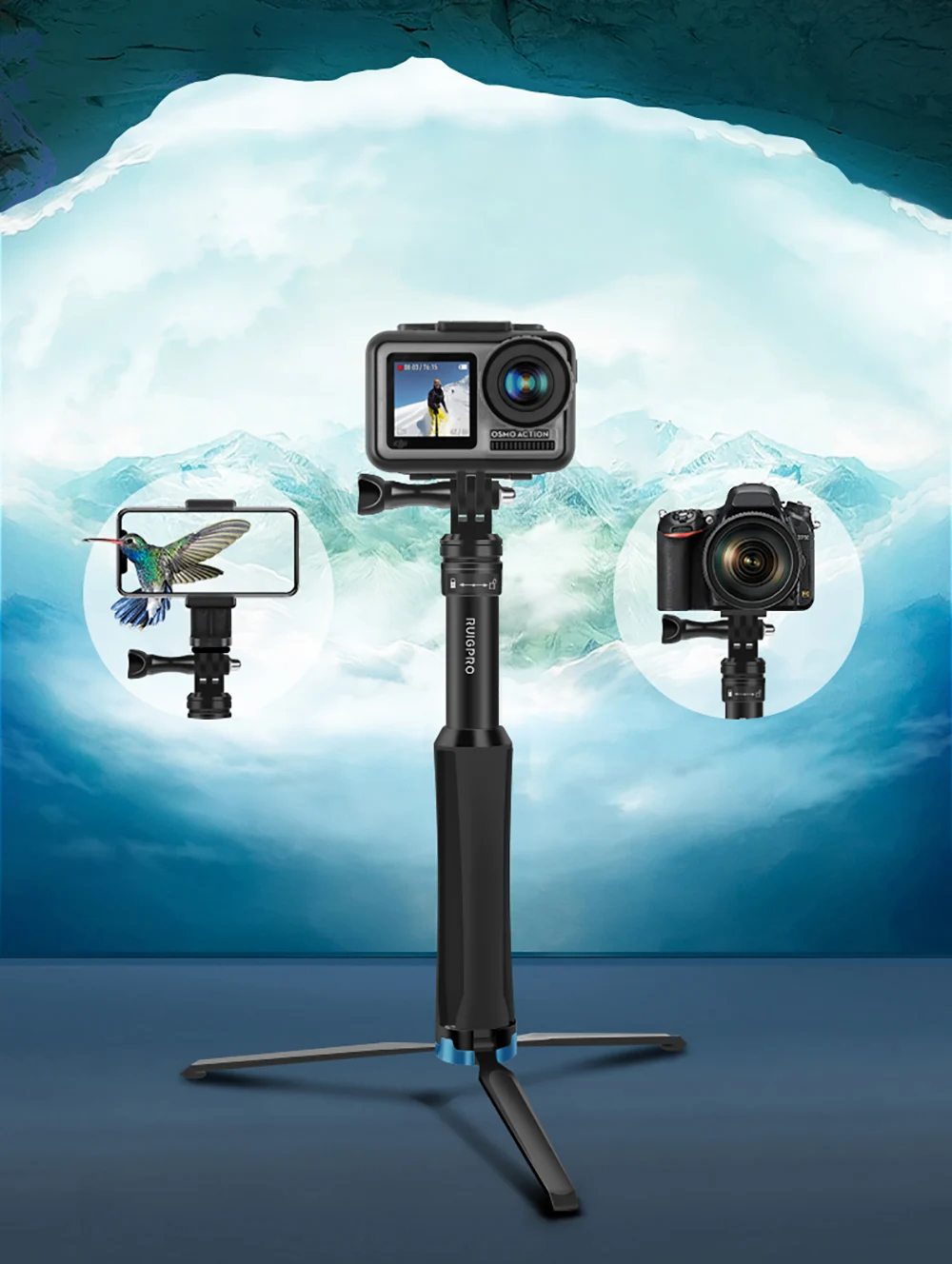 Ручной штатив для селфи выдвижной монопод для DJI OSMO action Gopro Hero8 7 6 5 4 3+ SJCAM Xiaomi YI 4k Спортивная камера