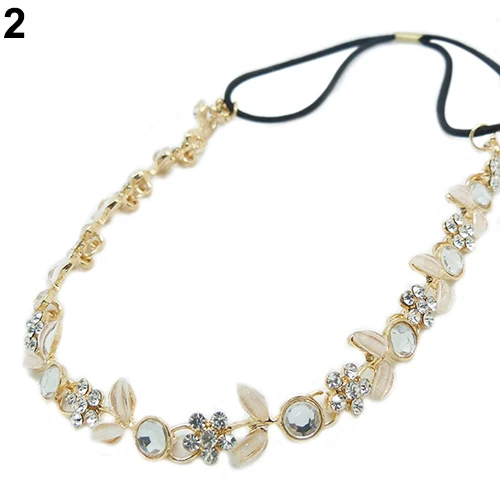 Белый/золотой женский эластичный ободок для волос со стразами и цветком