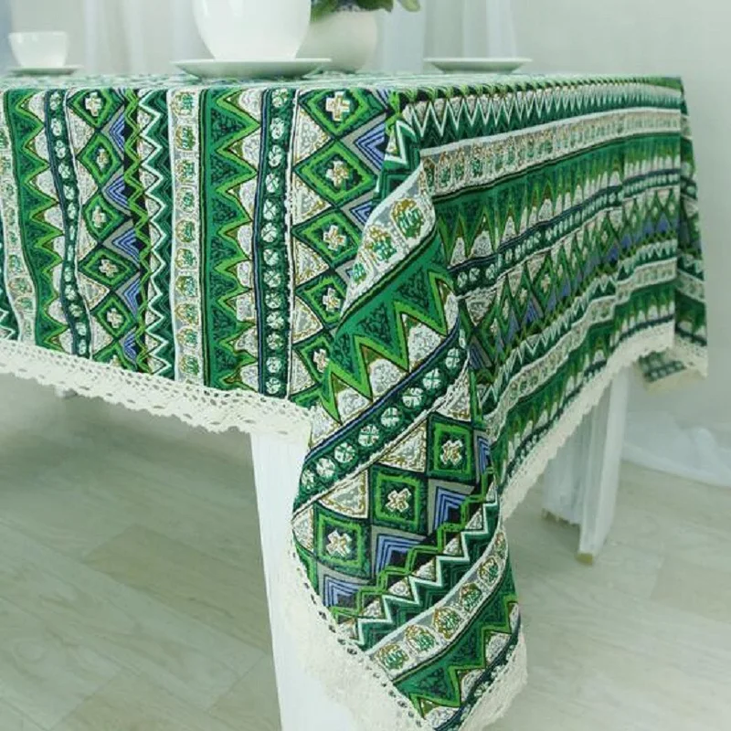 скатерть Винтаж Кружево вышитая Полосатый печати Скатерти синий и красный цвета