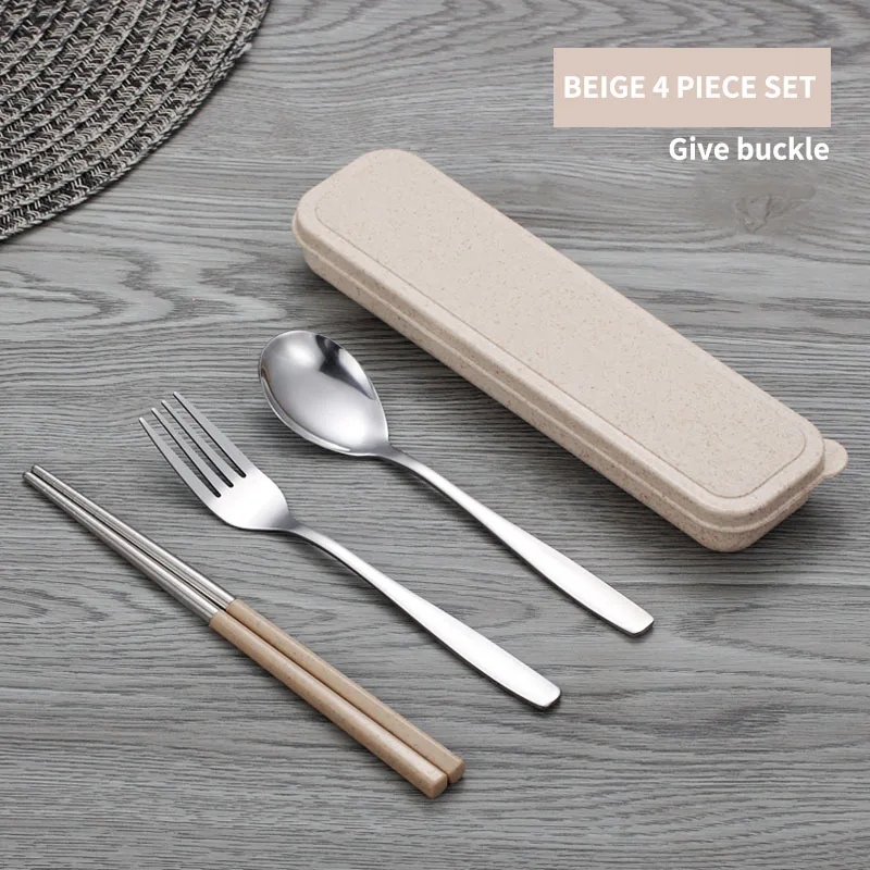 WORTHBUY Portable Dinnerware Set Stainless Steel Cutlery With Wheat Straw Handle Tableware Set For Kids School Dinner Set - Цвет: Beige 4 Set