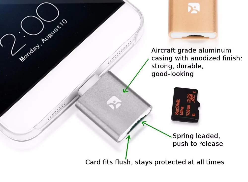 Meenova Dash G3 Type C: OTG устройство считывания мини Карт MicroSD с силиконовым чехлом для Nexus