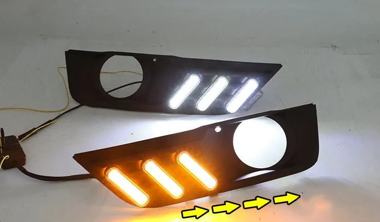EOsuns led drl Дневной ходовой светильник+ галогенная противотуманная фара для Ford Focus 2005-2006 с движущимися желтыми поворотниками