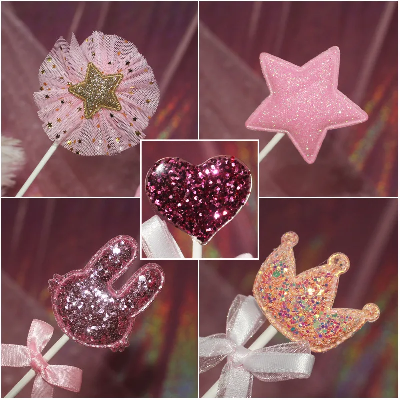 5Pcs Sequin Star Heart Crown Rabbit Birthday Cake Topper Cupcake Decoration Baby Shower Kids Party | Дом и сад
