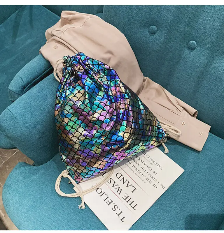 Женский рюкзак на шнурке с рыбьей шкалой 2019 | Багаж и сумки