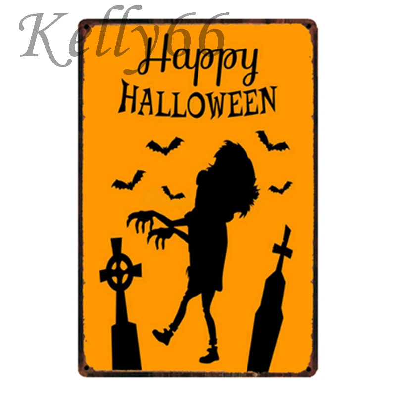 [Kelly66] и надписью &quotHappy Halloween&quot металлический знак олова плакат домашний Декор