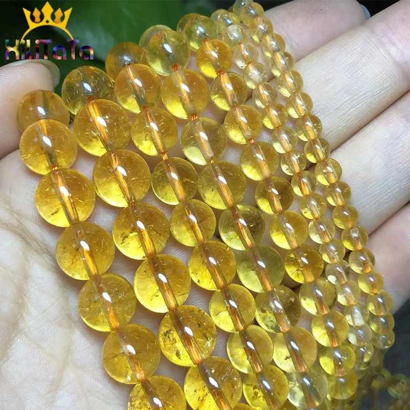 

Natural Yellow Crystal Citrines Quartz Beads Round Loose Spacer Beads For Jewelry Making 4/6/8/10mm DIY fashion Bracelet 15''