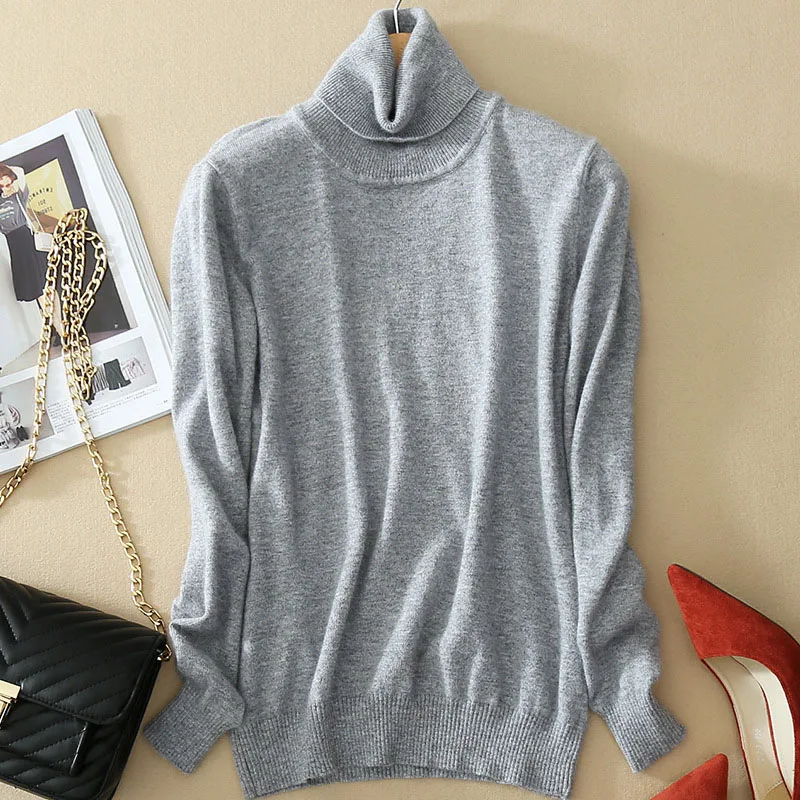 

Cashmere Sweater Women Invierno 2019 Fall Winter Basic Base Turtleneck Pullover Knitted Jumpers Pull Femme Sweaters Ribbed Trim