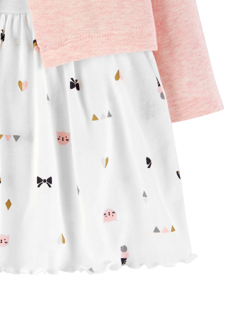 2 шт. милый Принт боди платье блеск сердце Flutter плечо кардиган комплект Carter's для