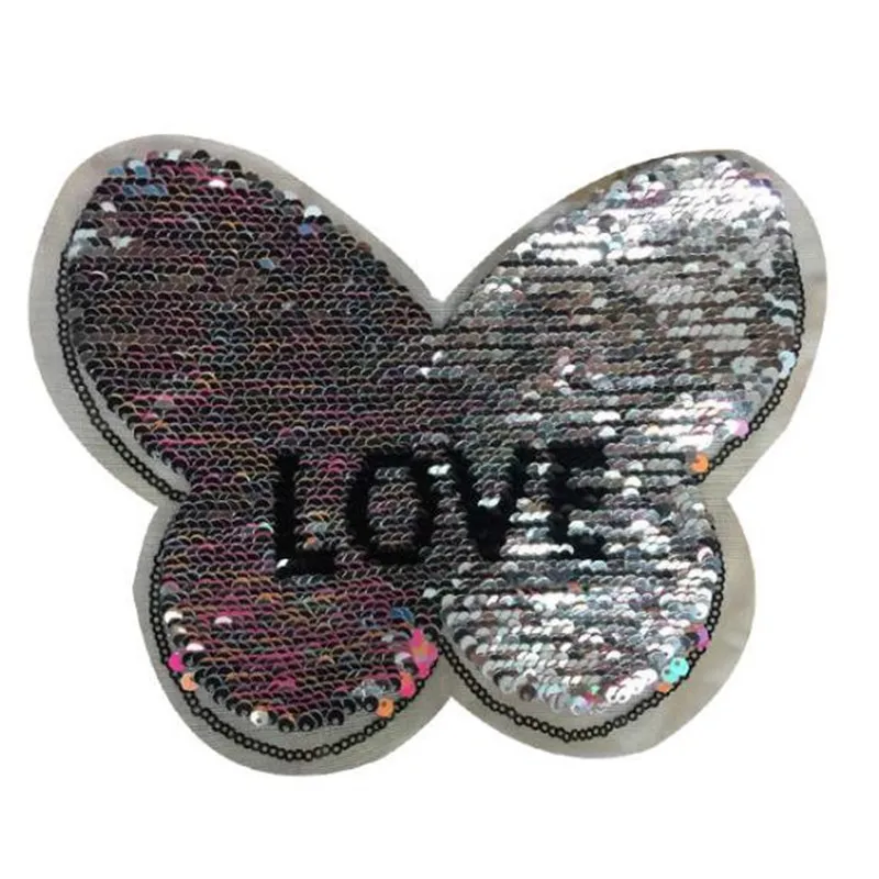 

Patch deal with it clothes t shirt women stickers Reversible change color sequins butterfly 21cm love patches for clothing