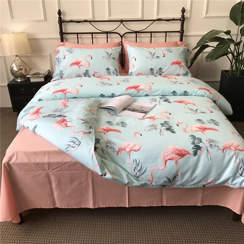 6 шт. 100% хлопок постельное белье Полный Queen king size пододеяльники Розовый фламинго
