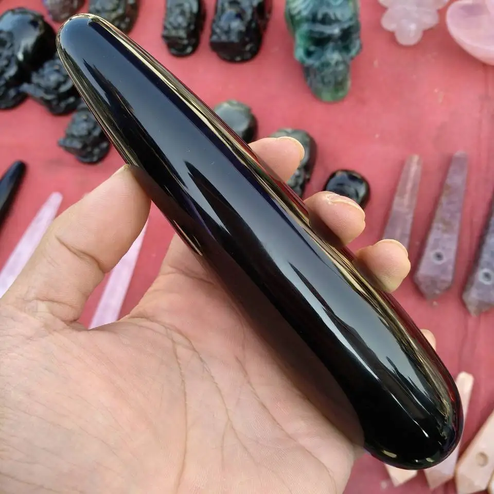 Массажная Полированная Металлическая лечебная палочка Reiki Obsidian 18 см|Камни| |