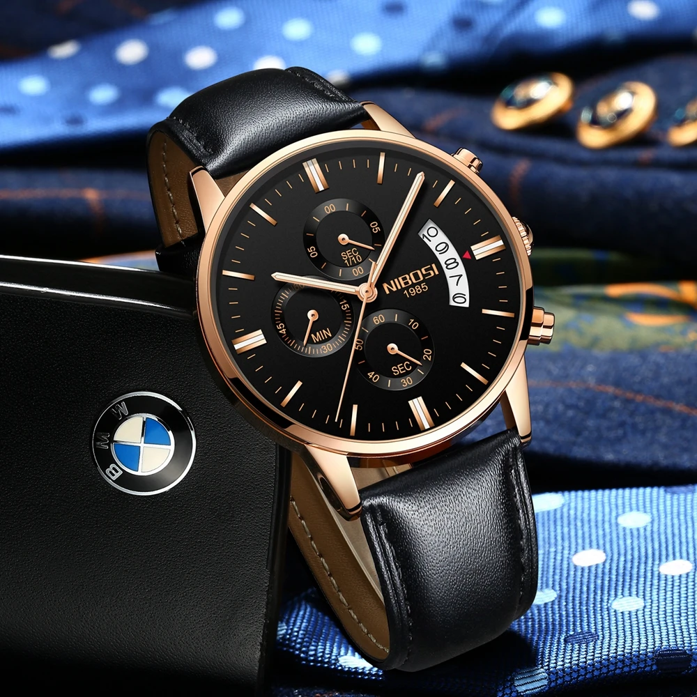 NIBOSI мужские часы Топ бренд класса люкс кожа АРМИЯ кварцевые для мужчин Дата