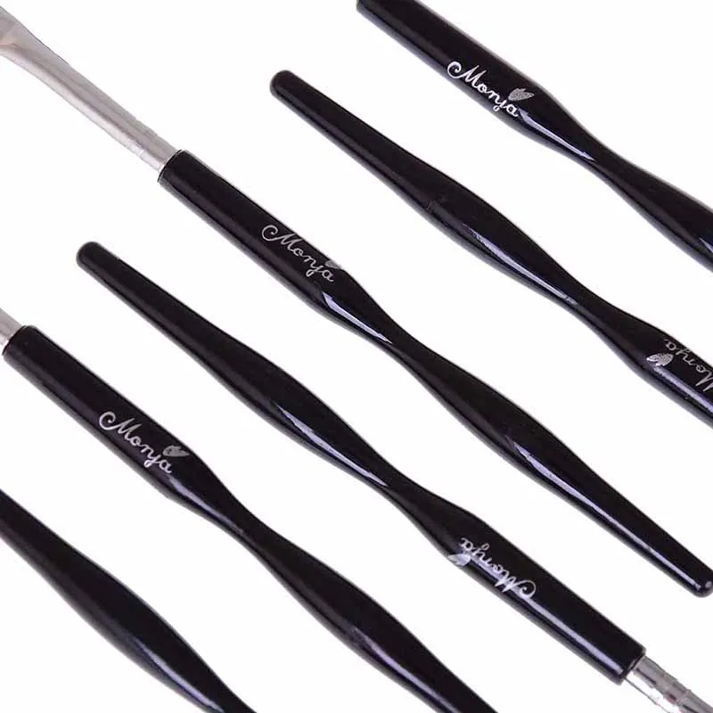 Кисть для ногтей с французскими наконечниками серебристая черная ручка