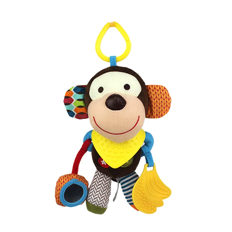 Infant Rattles Baby Toys Handbell Strollers For Doll Plush Toy For Newborns Cartoon Animals Squeaky Sound Toys Grasp Playing Toy - Цвет: Brown Monkey