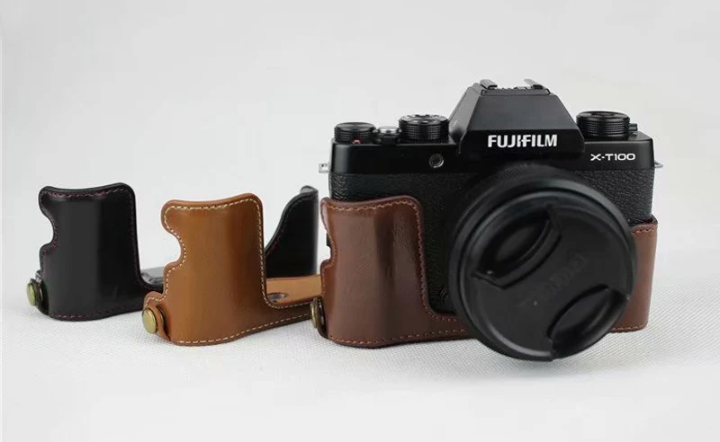Портативный из искусственной кожи чехол для камеры для Fujifilm Fuji XT100 X-T100 X T100 XT-100 половина тела комплект Обложка с батарейным отсеком
