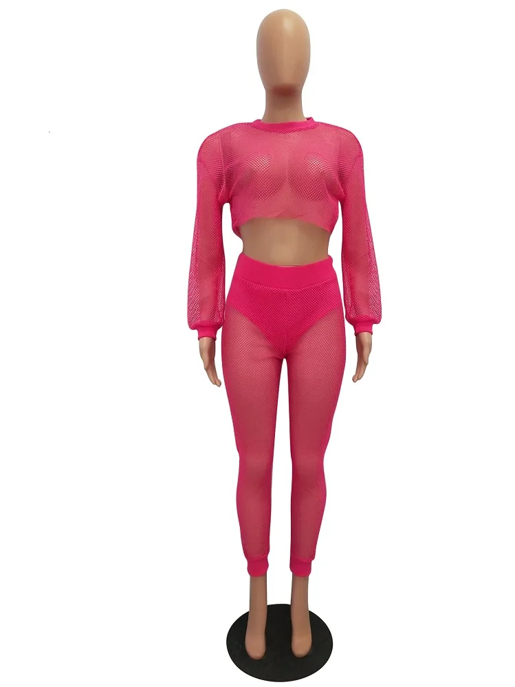 Пляжный Женский комплект 2 шт. кроше сетчатый кроп костюм с длинными рукавами