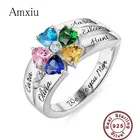 Amxiu 925 пробы Серебряное кольцо с камнями по рождению, на заказ, пять семейных названий, кольца для женщин, подарок, большое сердце, циркон, кольца с цветами