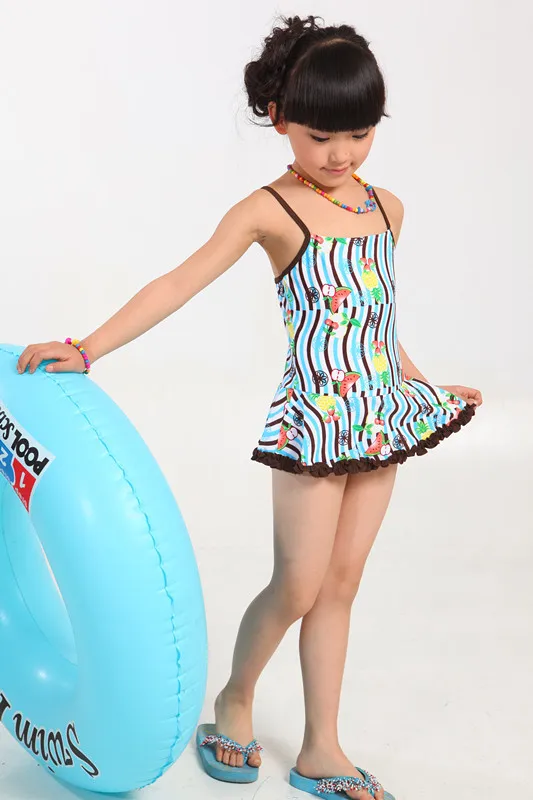 Free Shipping Imported blue stripe kids/girls polyester bikinis set push up kids swimwear for girls |