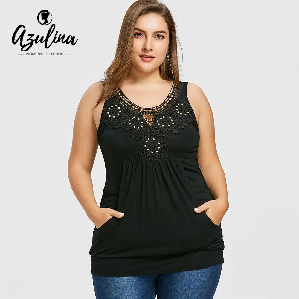 AZULINA плюс Размеры вырезом капелькой карман кенгуру майка Для женщин Танки 2018