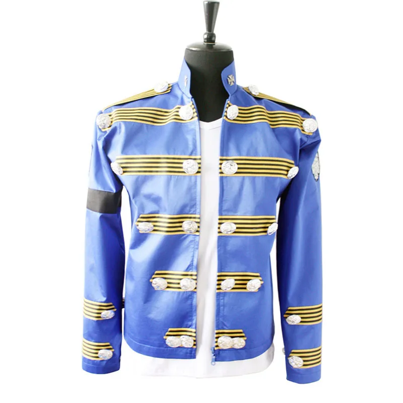 Rare Fashion MJ Michael Jackson Men's England Jacket Similar Military Punk Retro Bule Button Casaul Halloween Outwear In 1995s