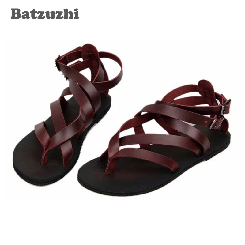 Мужские сандалии из натуральной кожи ручной работы летние уличные с откидной