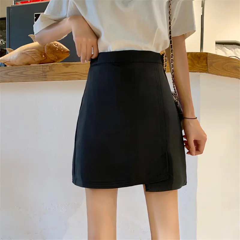 Hzirip 2019 Summer Fork Vintage Irregular A-Line Slender High Waist Sexy Office Lady Mid-Calf Solid Split Casual Mini Skirts | Женская