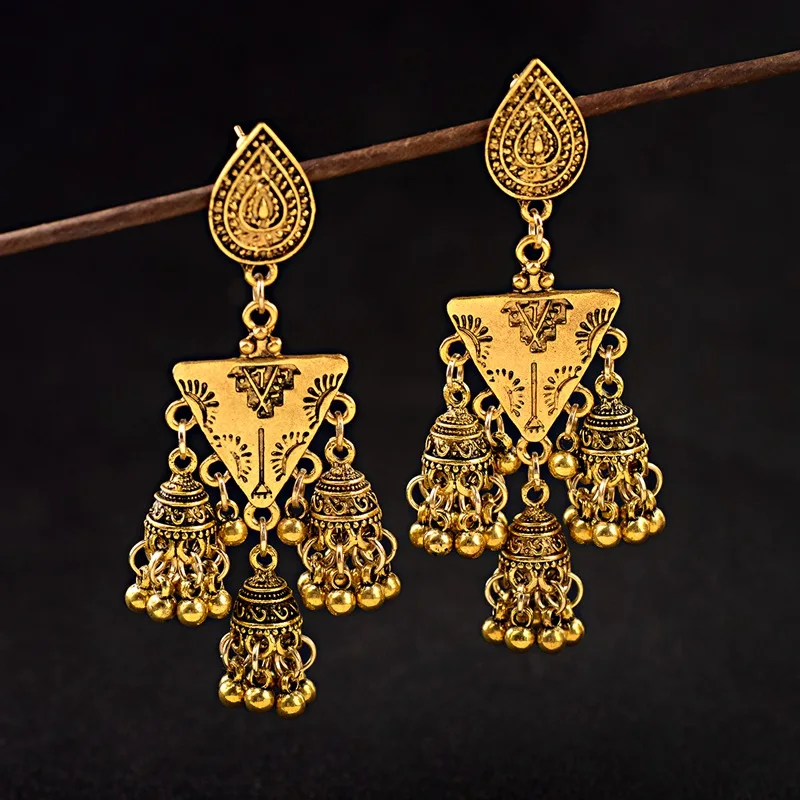 OIQUEI 2020 Boho маленькие индийские Jhumka длинные висячие серьги с кисточками винтажные