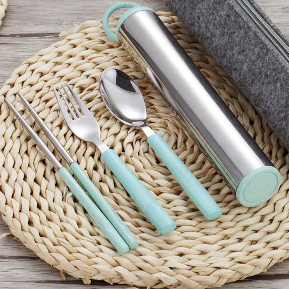 

5Pcs Portable Cutlery Set Fork Spoon Chopsticks Box Wheat Straw Travel Tableware Cutlery Set Dinning Supply Kitchen Food Tool