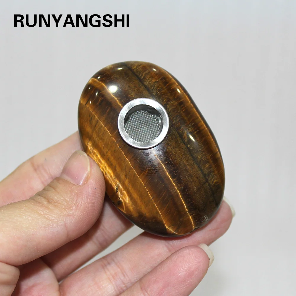 

Natural Crystal Tiger Eye Stone Pipe Smoking Palm Tumbled Tiger-Eye Stone Natural Crystal Smoking Pipe Portable Tobacco Wand