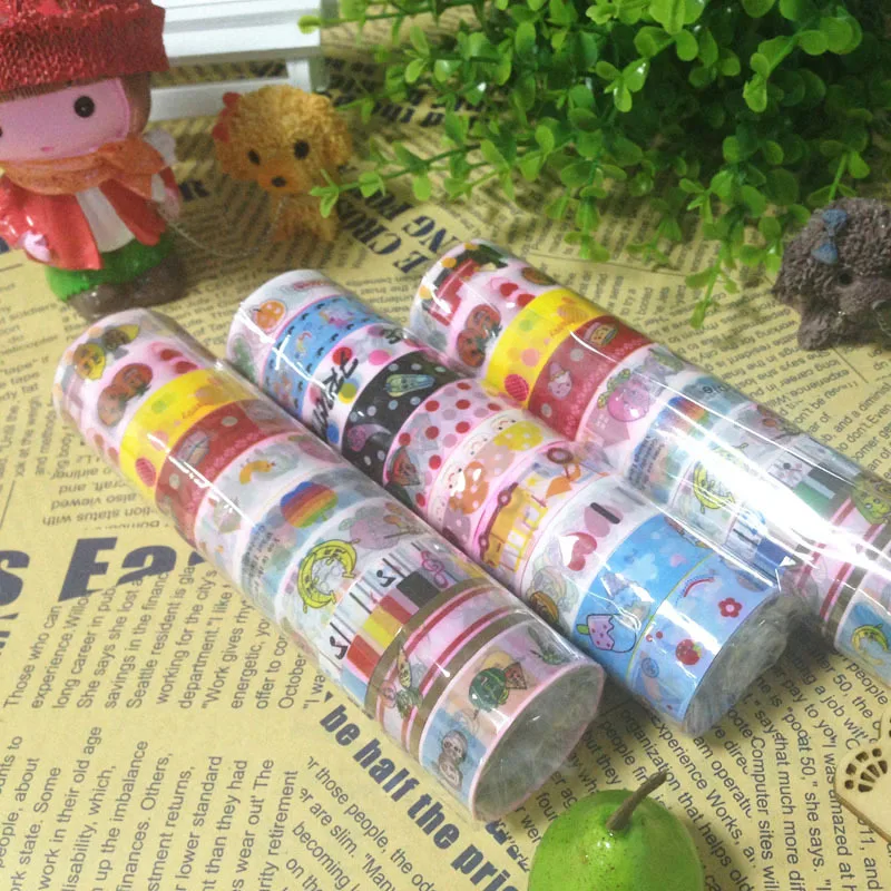 Wholesale 10 pcs lot Pretty kawaii Cute Cartoon DIY Cheap Office Adhesive Tape Sticky Washi Scrapbooking Sticker New