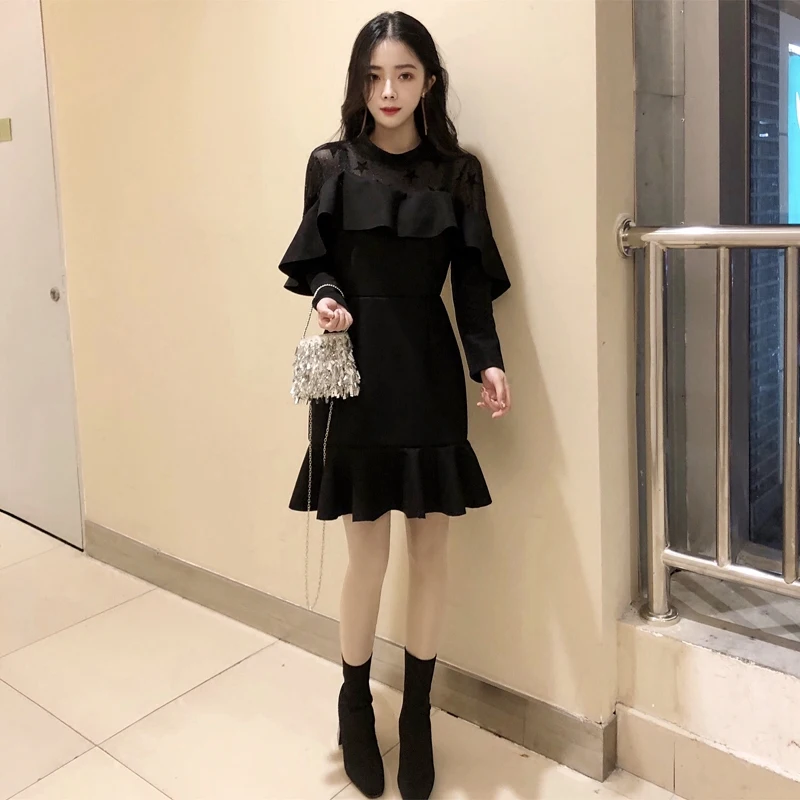 Платье с длинными рукавами воланами новая мода осень 2018 | Женская одежда