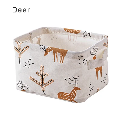 deer Storage Basket DIY Office Desktop Organize Folding Linen Toy Storage Box Pastoral Floral Animal Jewelry Makeup Organizer Baskets - Цвет: deer