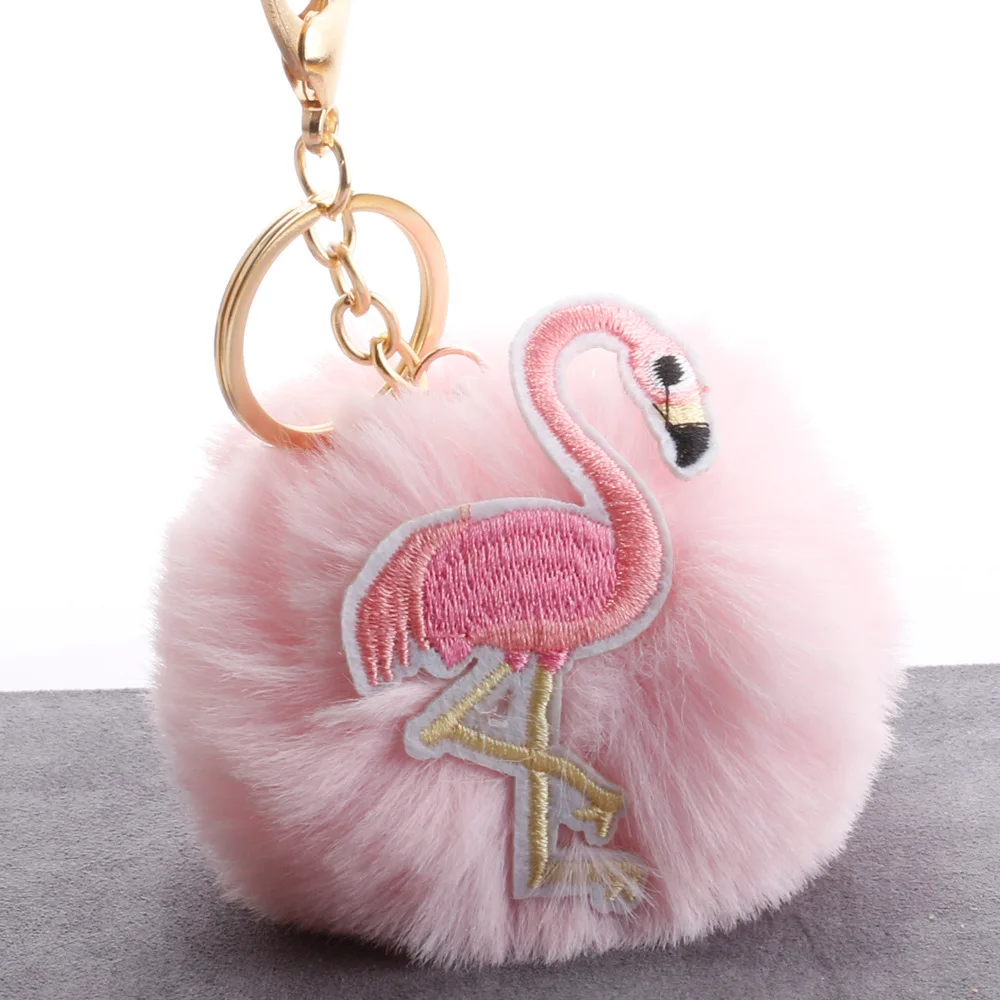 Cute Fluffy Fake Fur Pom Knitting Flamingo Key Chain Women Trinket Car Ring Keychain Jewelry Gift fluffy keychain on bag | Украшения и