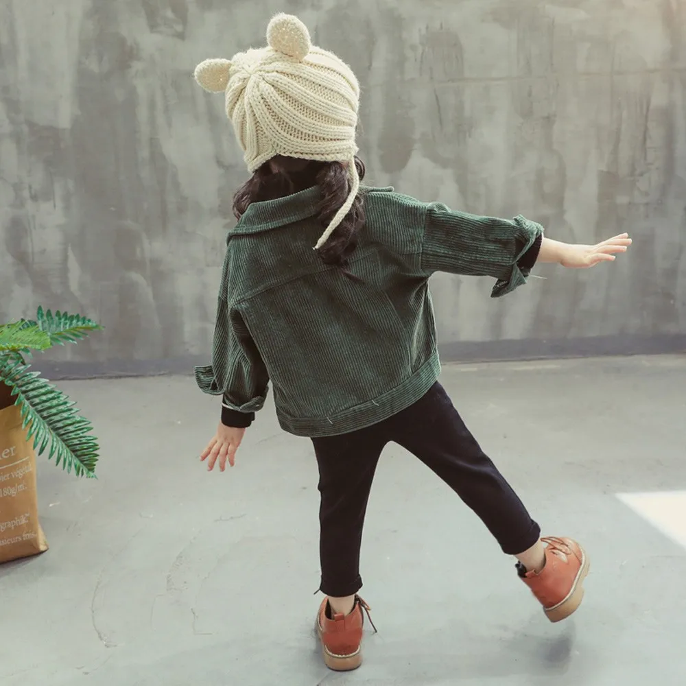 Однотонная куртка с длинными рукавами и карманами для маленьких девочек пальто