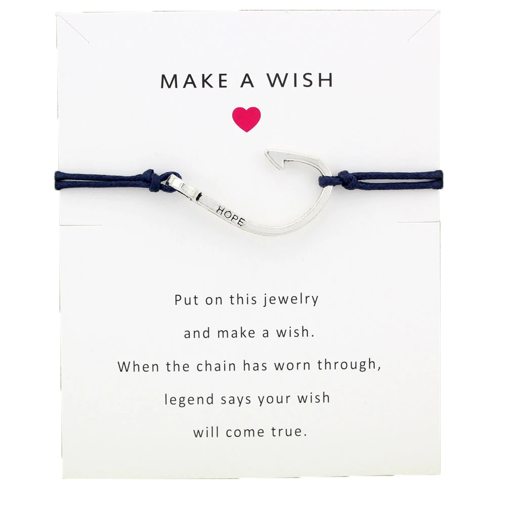 Wish Card Boho Серебристый браслет с крючком для рыбы женщин друзей любви сделать