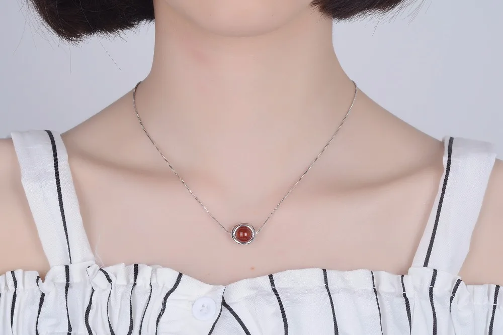

TJP New Fashion Silver 925 Women Pendants Necklace Hot Red Ball Box Chain Girl Silver Choker Necklace Jewelry Lady Party Bijou