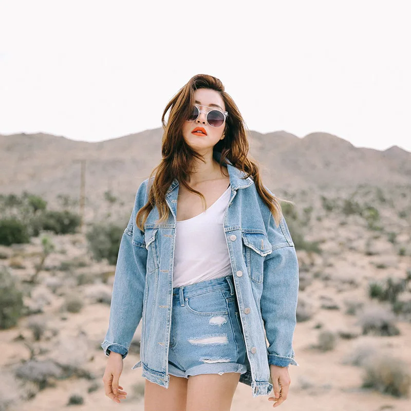 2019 Womens Denim Jackets And Coats Streetwear Style Autumn Winter Loose Plus Size Lady Top Oversized Jacket | Женская одежда